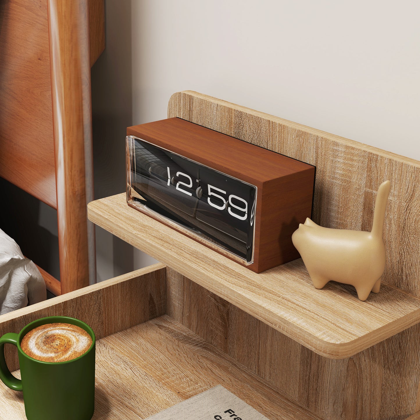 Tahadi White And Wood Effect Multi Storage Bedside Table