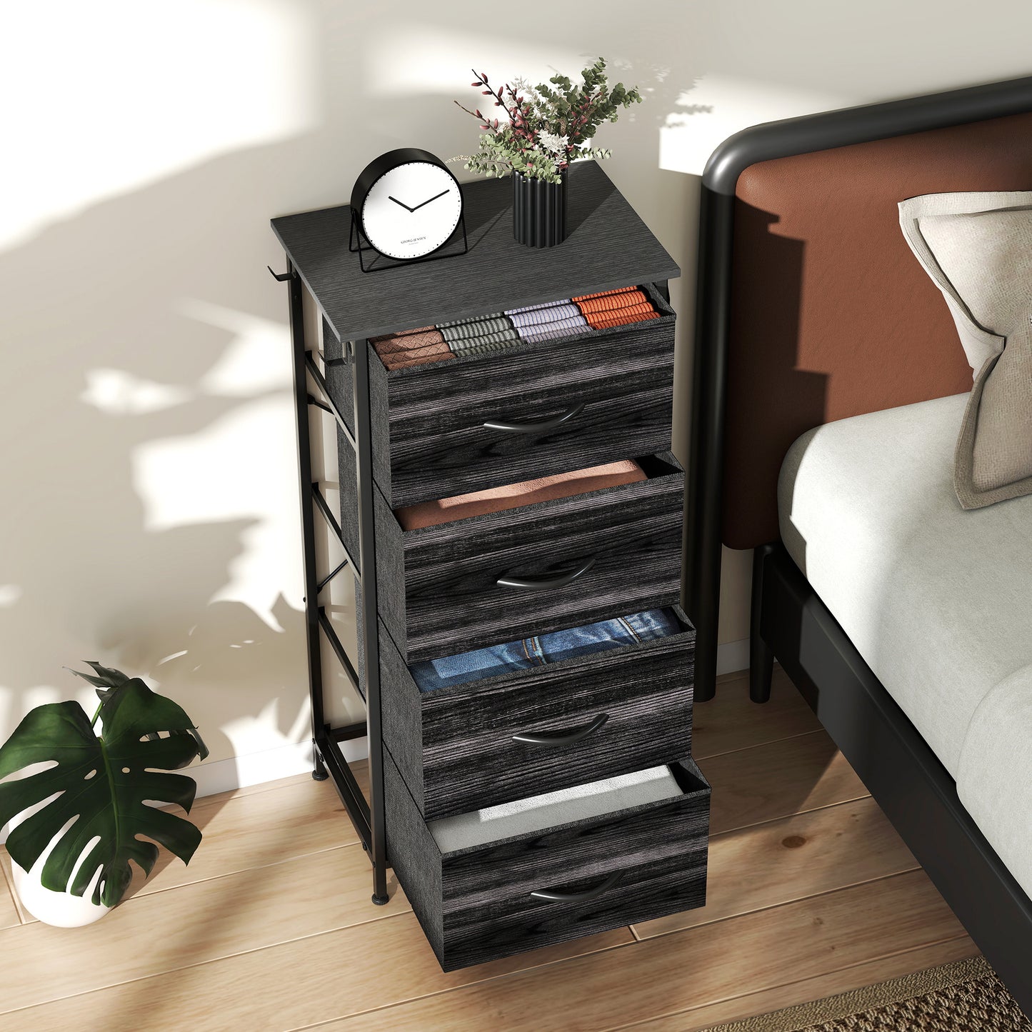 Reniva Fabric And Metal Black 4 Drawer Storage Chest