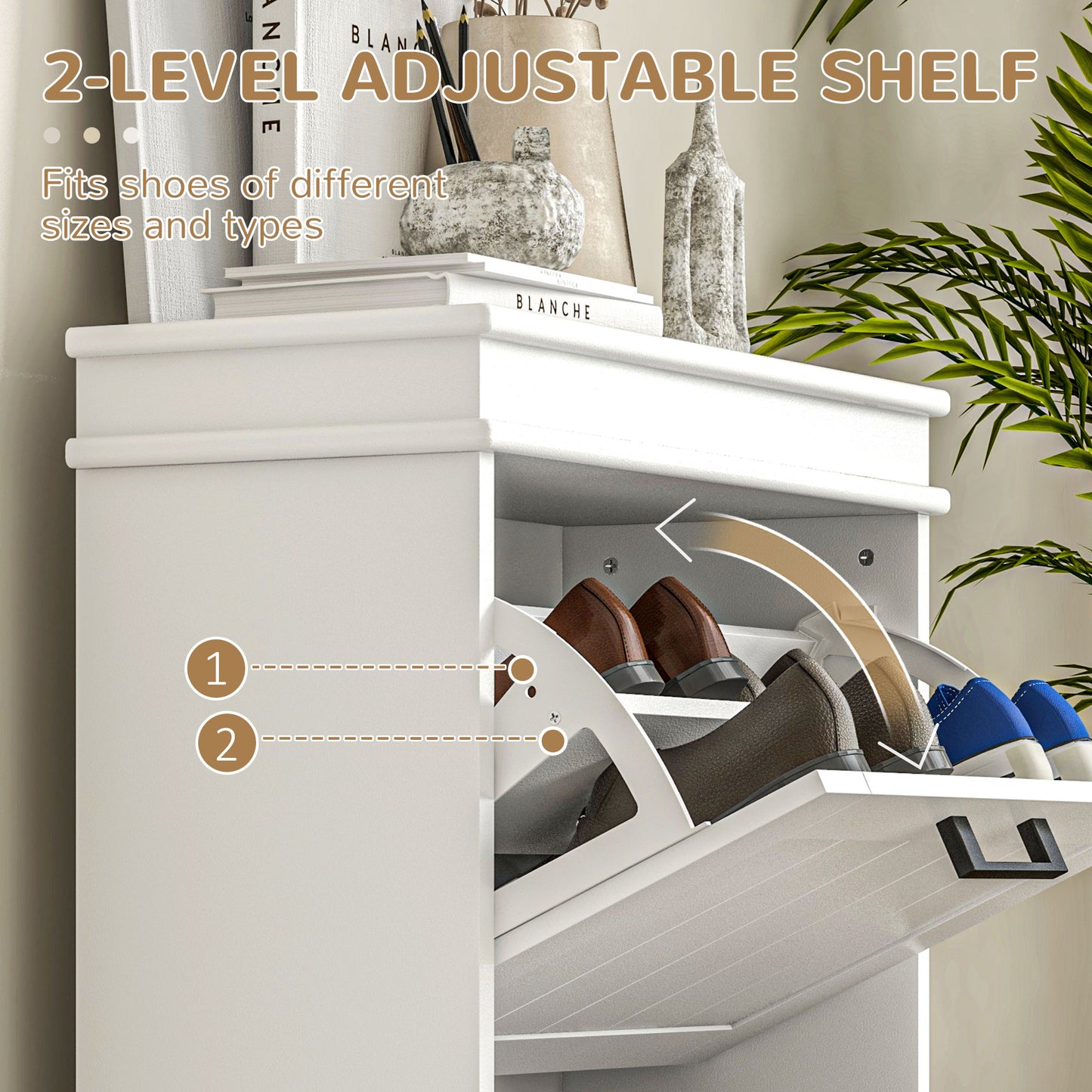 Bana Wooden White Minimal 2 Drawer Shoe Cabinet For 10 Pairs