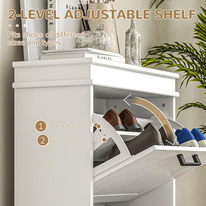 Bana Wooden White Minimal 2 Drawer Shoe Cabinet For 10 Pairs
