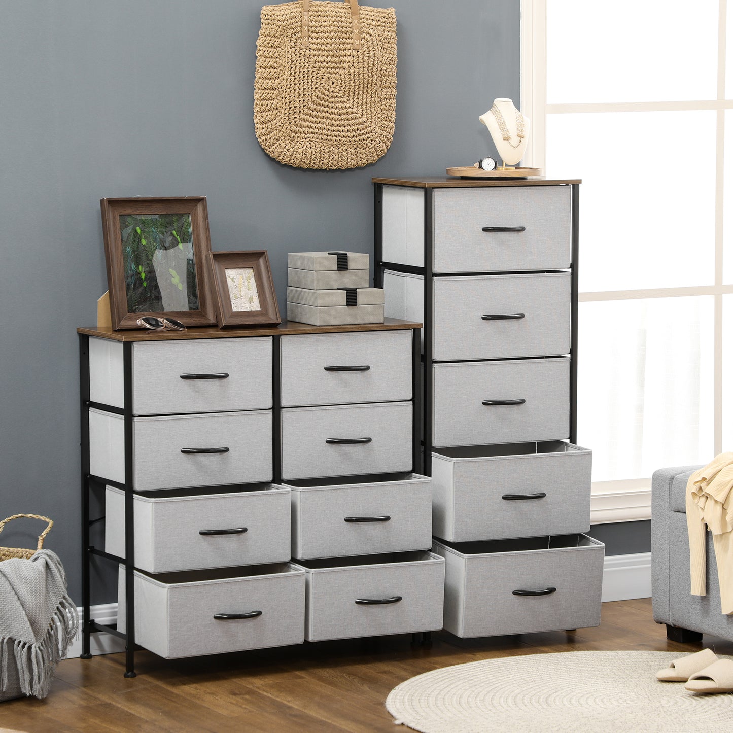 Famoggi Metal And Fabric Grey 5 Drawer Industrial Storage Chest With Steel Frame