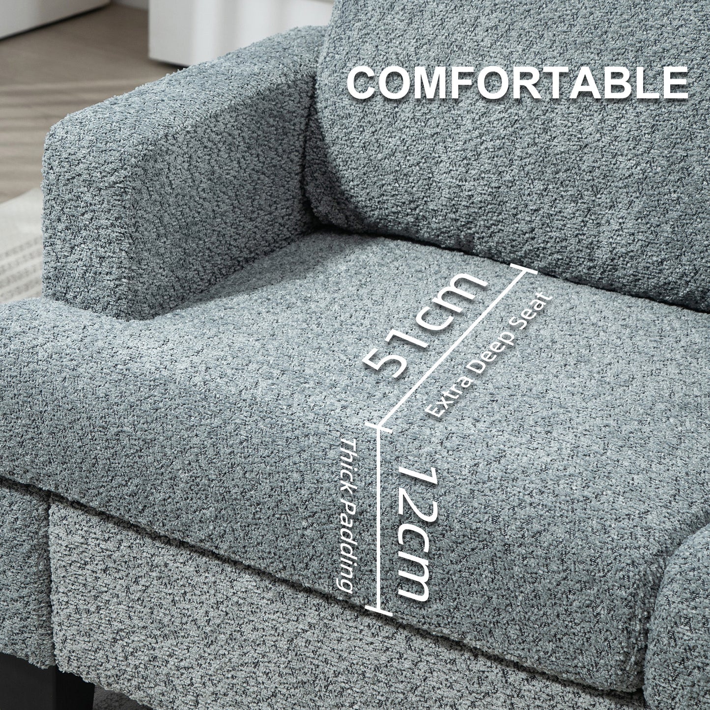 Mofa Chenille Light Grey 2 Seater Sofa Soft Texture