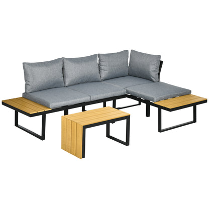 Liri 3 4 Seater Patio Furniture Set Outdoor Garden Sofa Conversation Set with Coffee Table and Side Tables