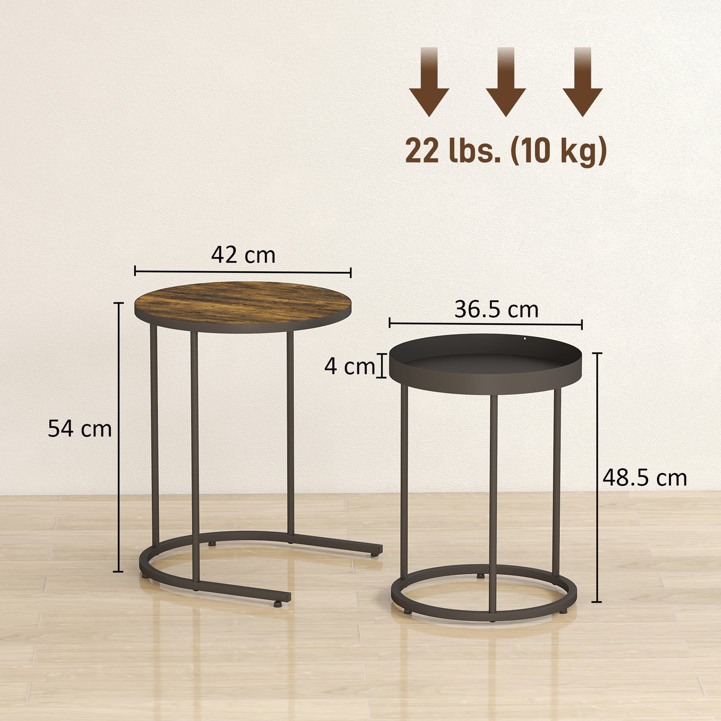 Renovi Set Of 2 Metal And Wood Brown And Black Industrial Nesting Tables