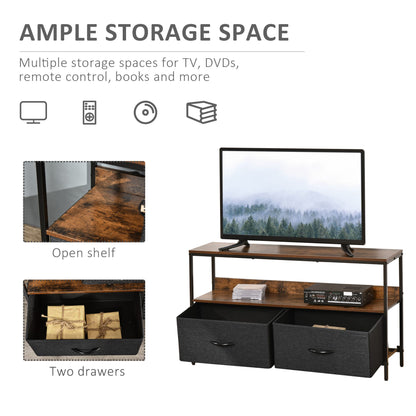 Lelo 98cm Wooden Rustic Brown TV Stand With 2 Fabric Fold Down Storage Drawers