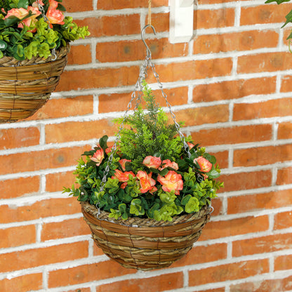 Conivi Set Of 2 Artificial Lisianthus Hanging Flower Pots In Orange And Green