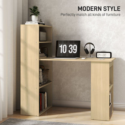 Mane 120cm Natural Wood Study Desk With 6 Tier Bookshelf Storage