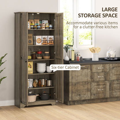 Soniso Wood Effect Tall Farmhouse Kitchen Pantry Cabinet 10 Shelves 2 Doors