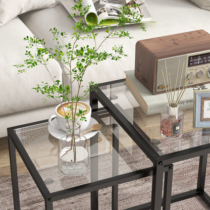 Riraro Metal Black Set Of 2 Nesting Side Tables With Glass Tops