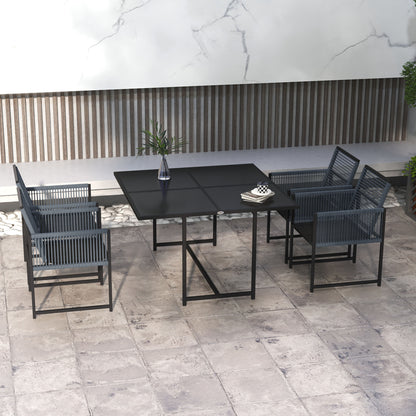 Nolu 4 Seater Metal Dark Grey Rattan Rope Garden Dining Set