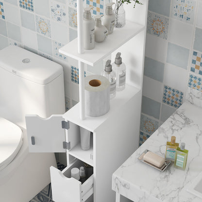 Tafi Slim Tall Bathroom Cupboard With Drawers And 2 Tier Shelving Unit White