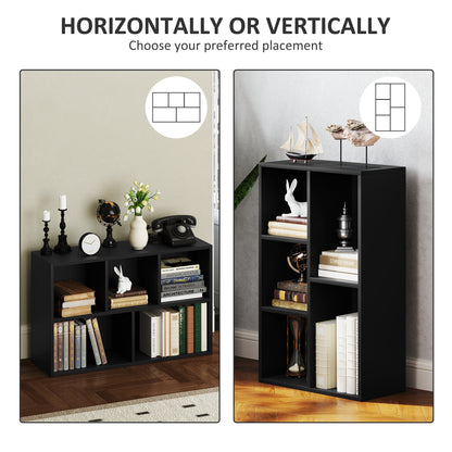 Vakeri Wood Black 2 Tier Bookcase With 5 Storage Compartments