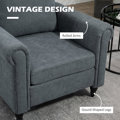 Senemo Grey Vintage Style Accent Chair With Back Cushion Rolled Arms
