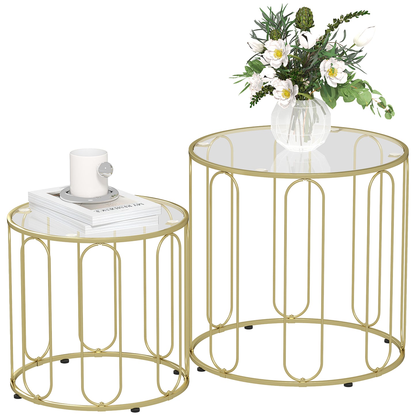 Rosa Metal Gold Tone Set Of 2 Elliptical Cut Out Nesting Tables