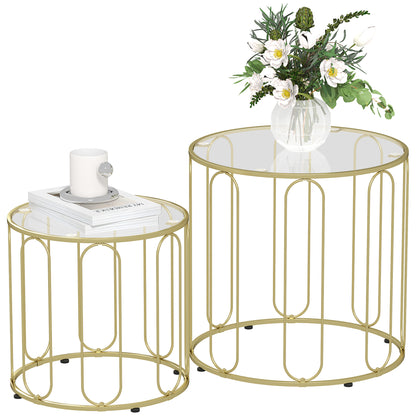 Rosa Metal Gold Tone Set Of 2 Elliptical Cut Out Nesting Tables