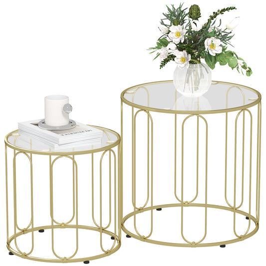 Rosa Metal Gold Tone Set Of 2 Elliptical Cut Out Nesting Tables