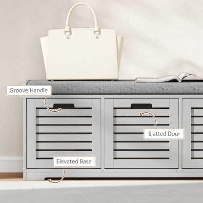 Vazi Wooden Grey 3 Drawer Shoe Storage Bench With Padded Top