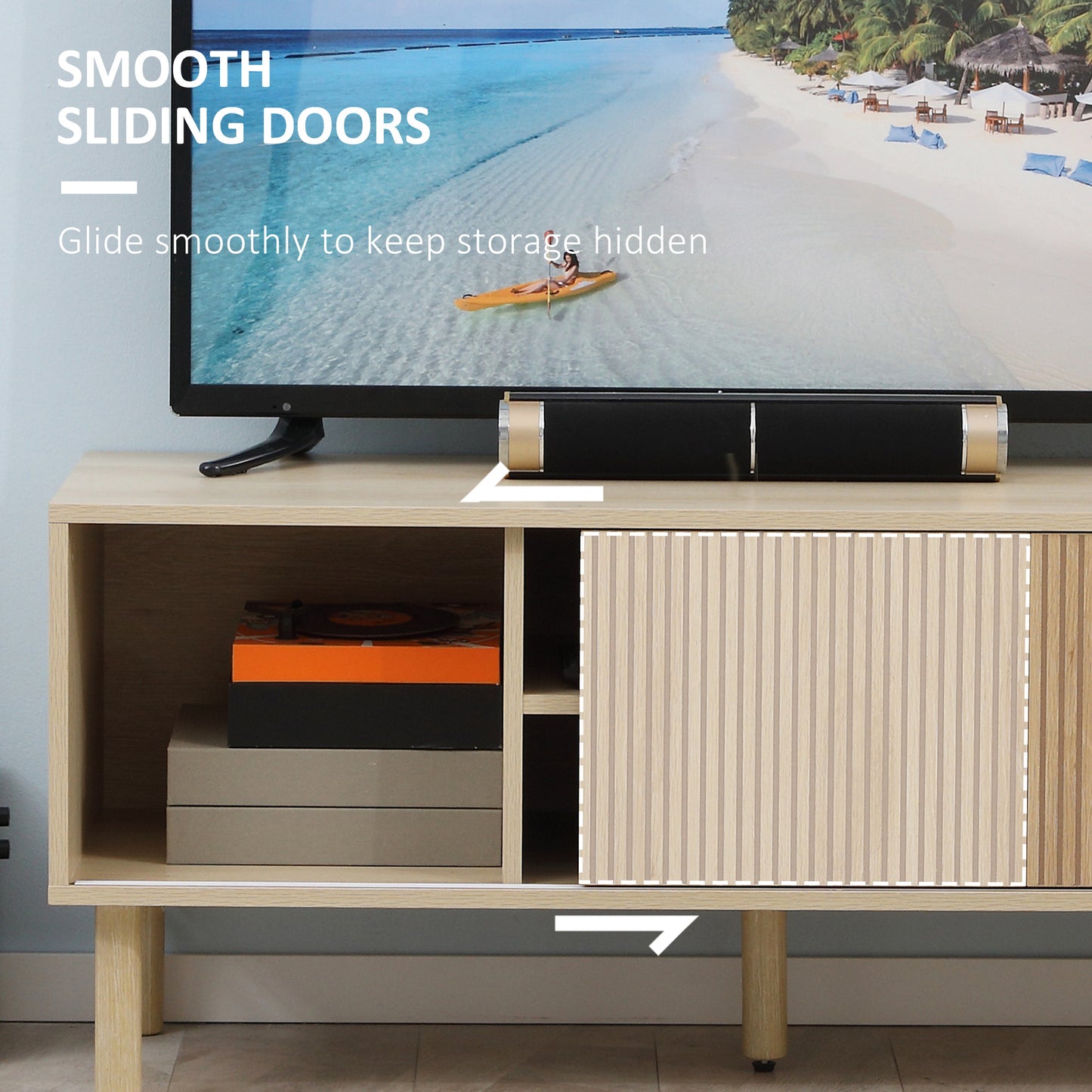 Rodo Wooden Oak Effect TV Storage Unit With Sliding Door Design