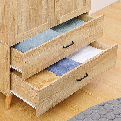 Corasoro Natural Wood Finish 2 Door Modern Wardrobe With 2 Drawers And Hanging Rail