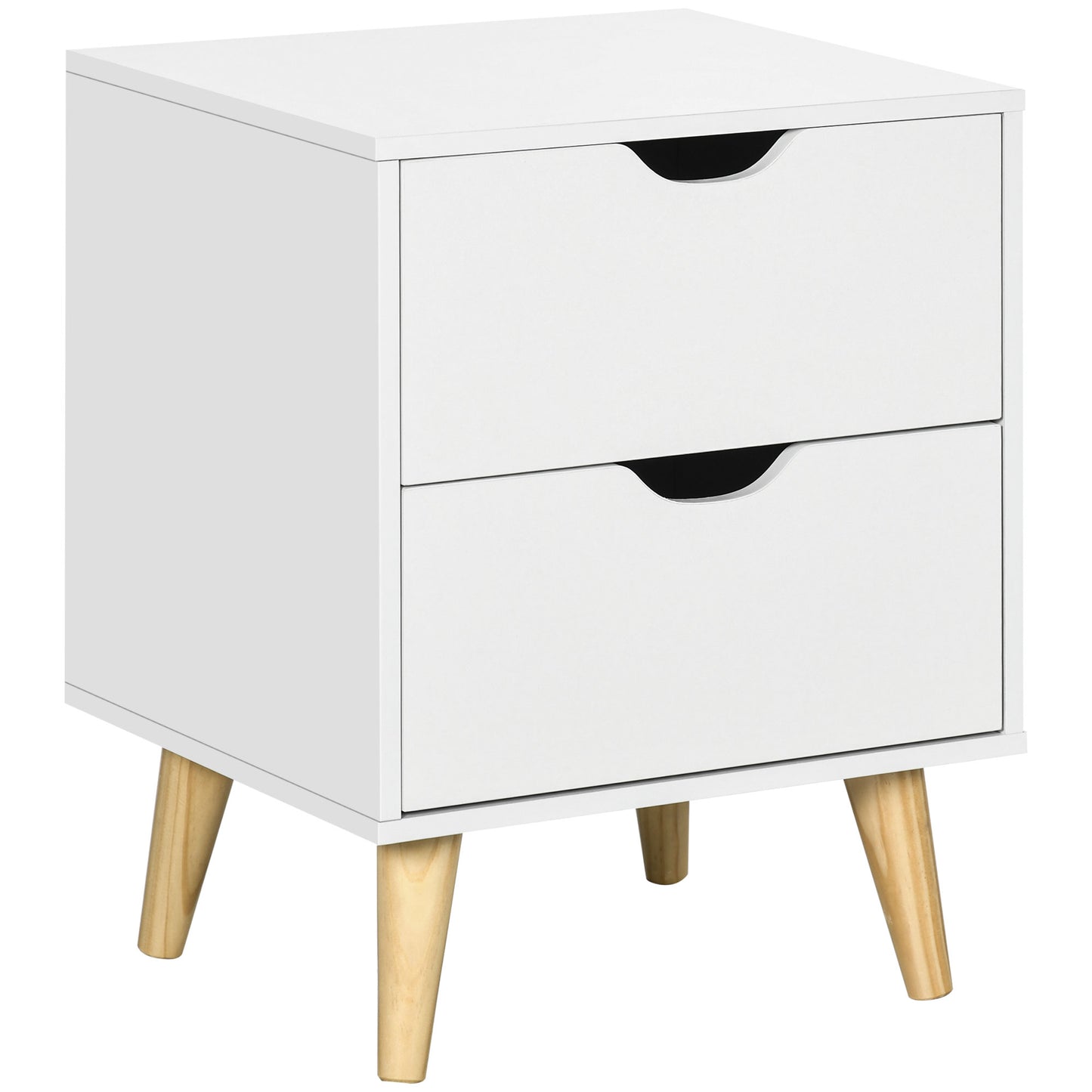 Dodomi Suke White Bedside Table With 2 Drawers And Natural Wood Legs