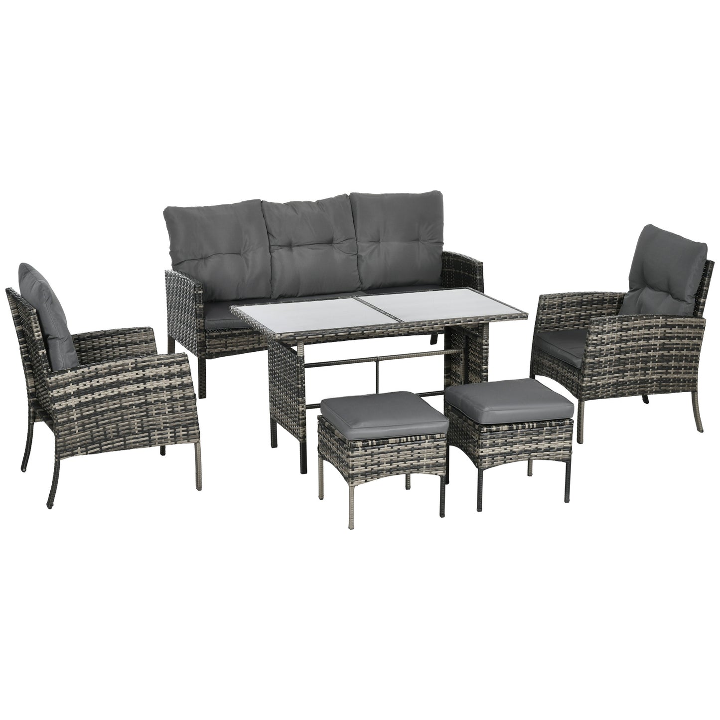 Lolu 7 Seater Grey Rattan Garden Sofa Set With Cushions And Glass Table