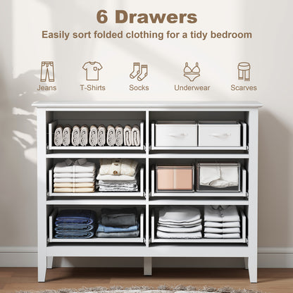 Lezi Wooden White 6 Drawer Fluted Storage Dresser