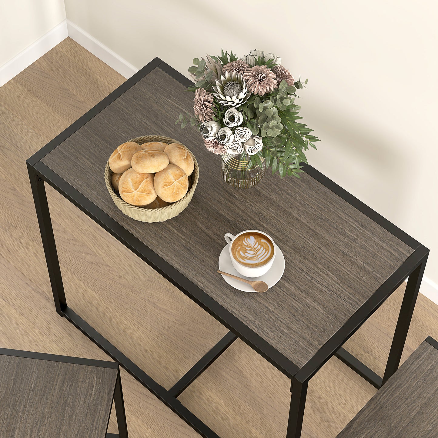 Zikeba Wooden Grey Wood Effect Compact Dining Table And Chair Set