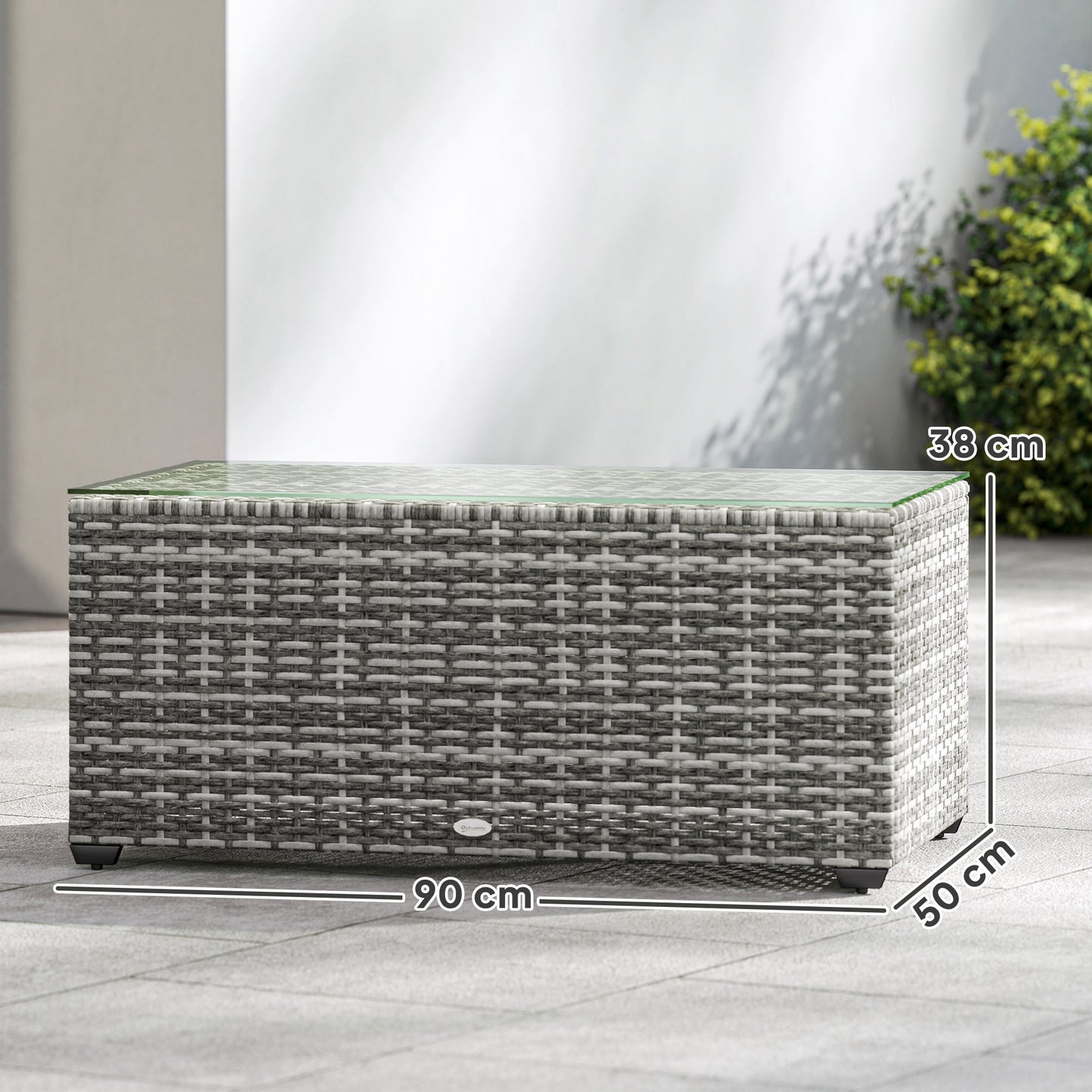Vimi 90cm Rattan Light Grey Glass Top Side Table