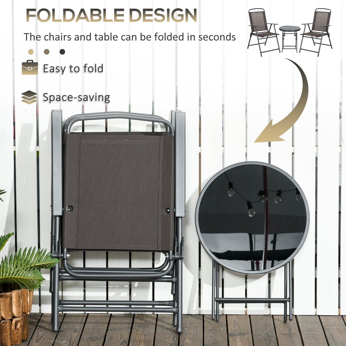 Lepa Tara Glass And Metal Brown 3 Piece Garden Seating Set With Table And Chairs