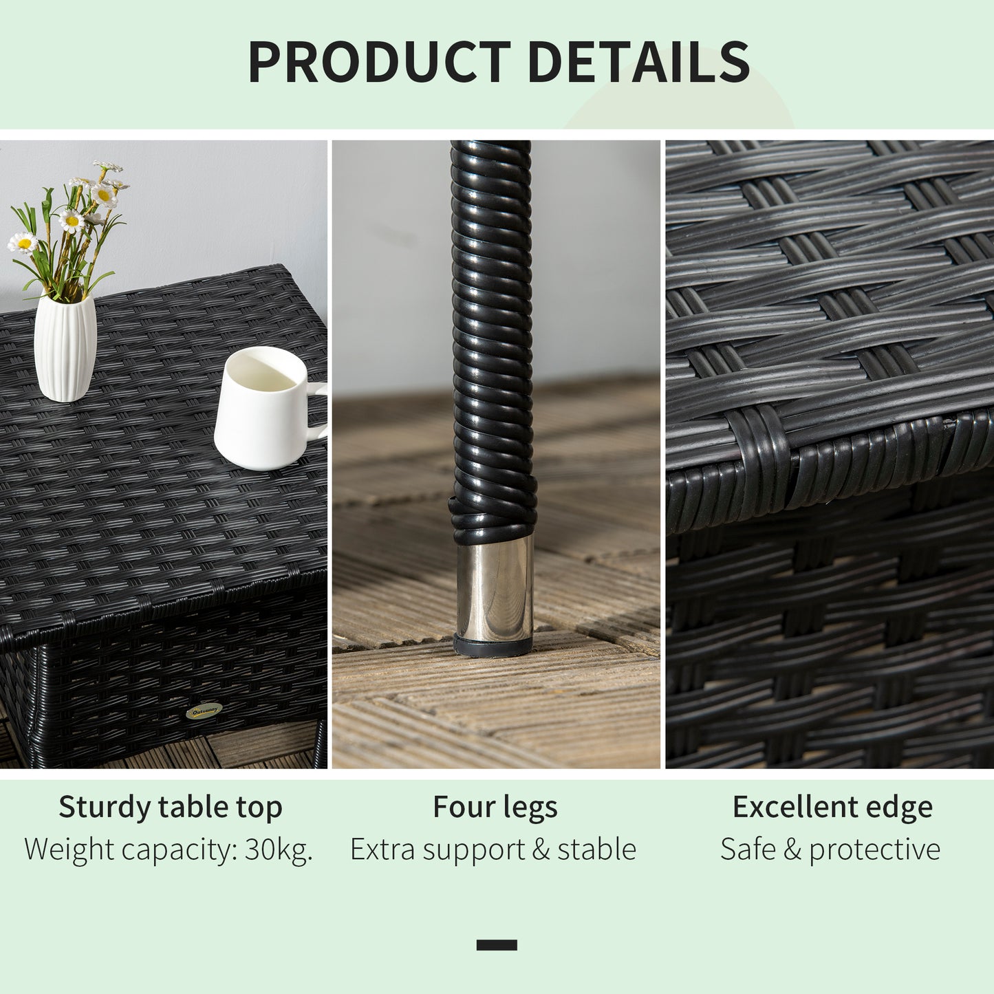 Varilu Black Rattan Outdoor Coffee Table With Woven Top