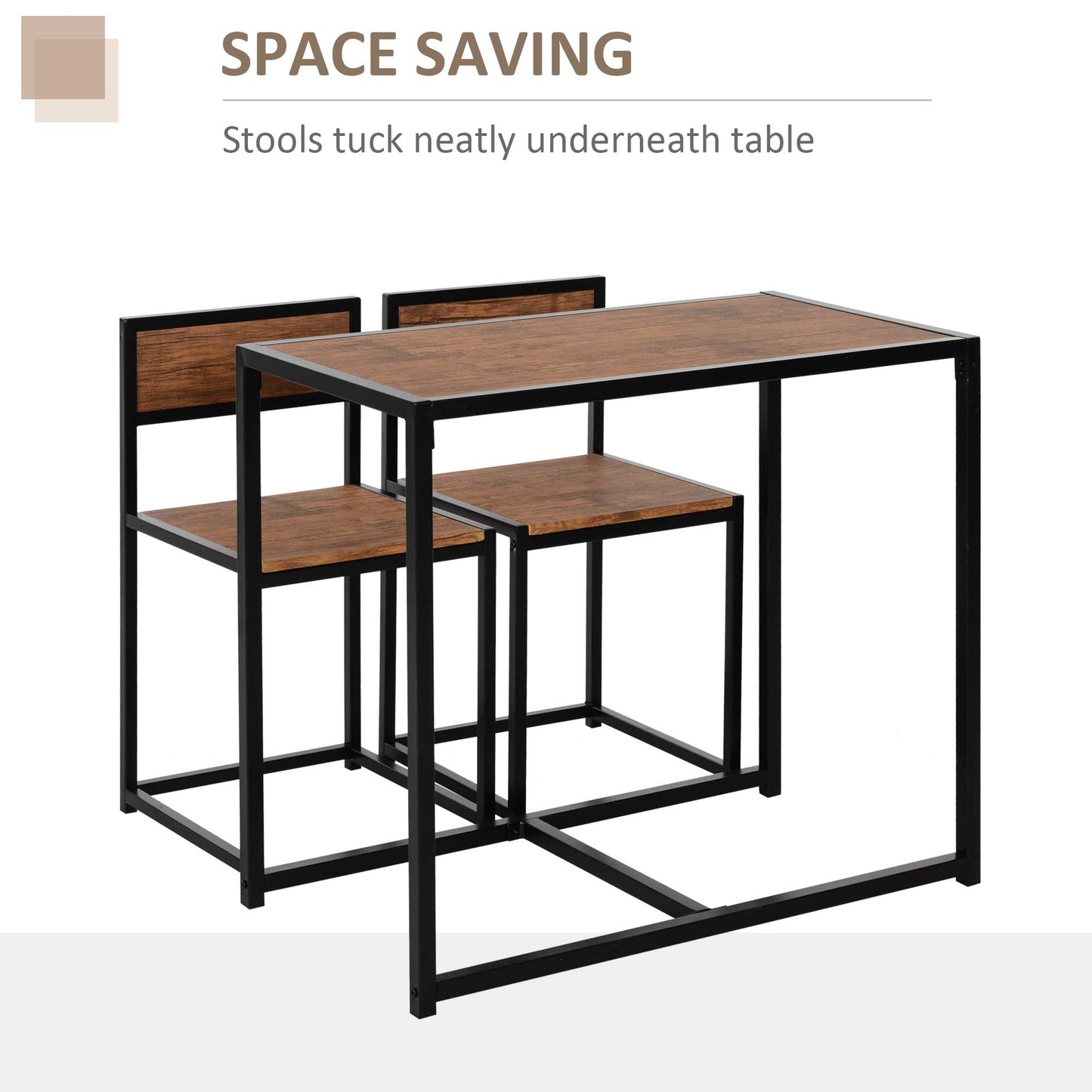 Lottopa Metal And Wooden Natural Compact Dining Table And Chair Set For Small Kitchens
