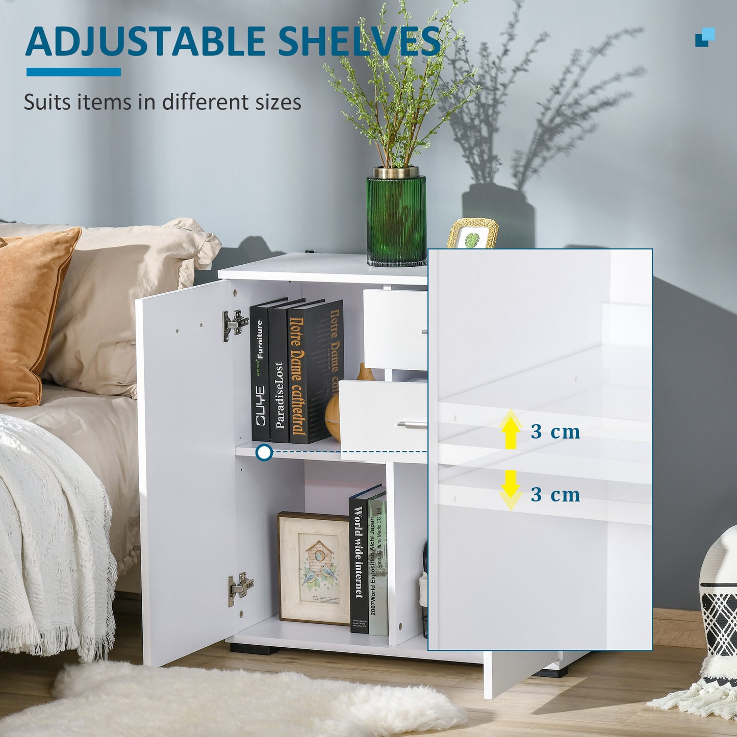 Lodino High Gloss White Sideboard With 2 Drawers 2 Doors And Adjustable Shelves