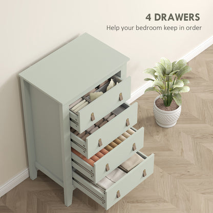 Viri Metal And Wood Green 4 Drawer Modern Storage Chest With Faux Leather Handles 60 x 40 x 98 cm