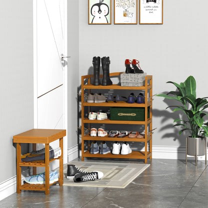 Leno Acacia Wood Teak 5 Tier Shoe Rack With Hangers For Up To 19 Pairs