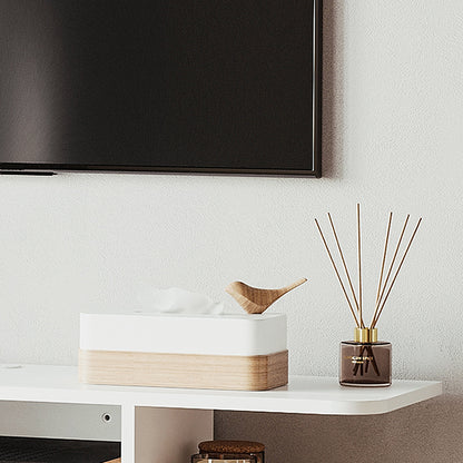 Kere Wooden White Floating TV Unit With OFauxn Shelves For Screens Up To 40 Inches