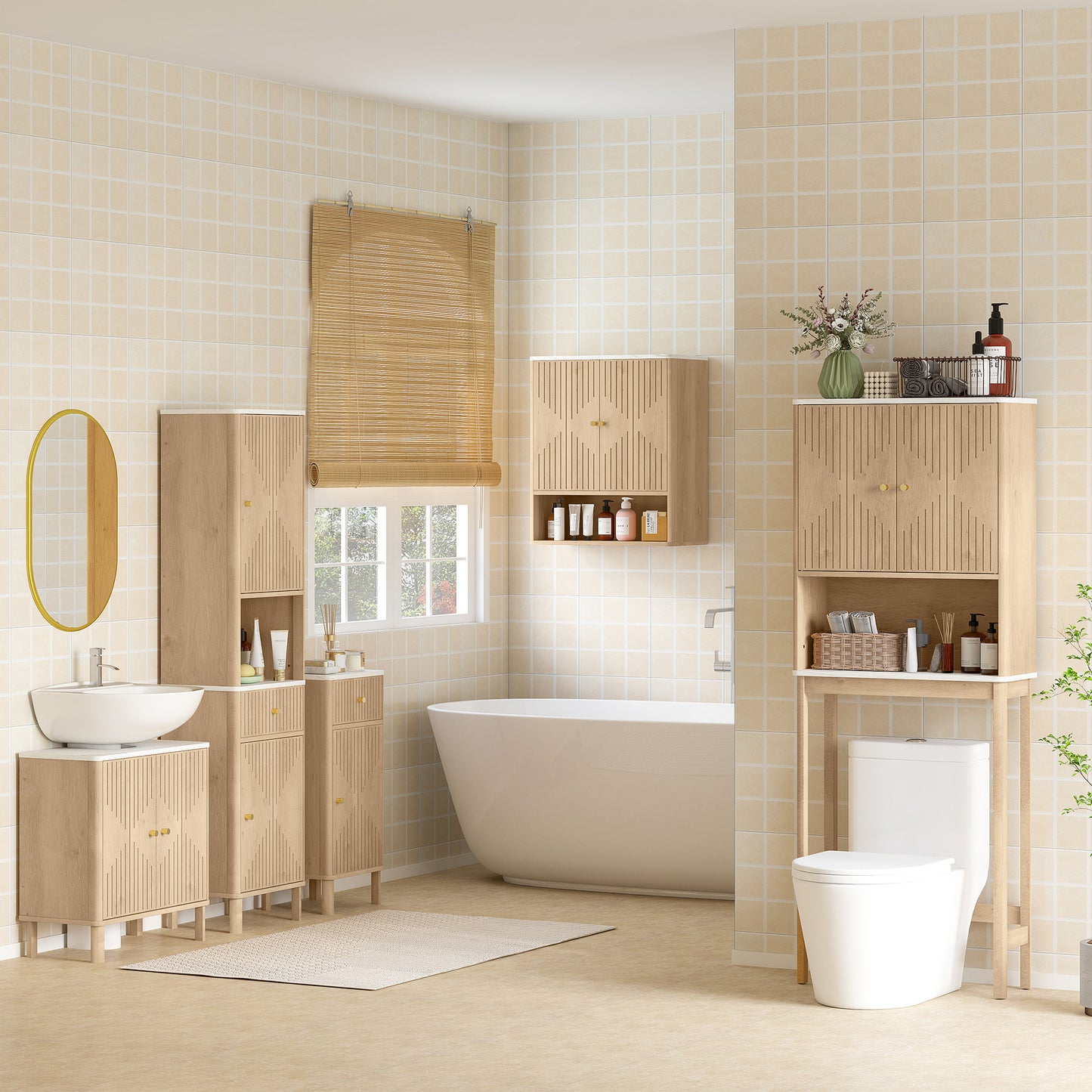 Nedo Wall Mounted Bathroom Storage Cabinet With Adjustable Shelving Oak Finish