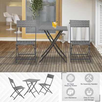 Lutapa Rattan Grey 2 Seater Folding Bistro Chair And Table Set