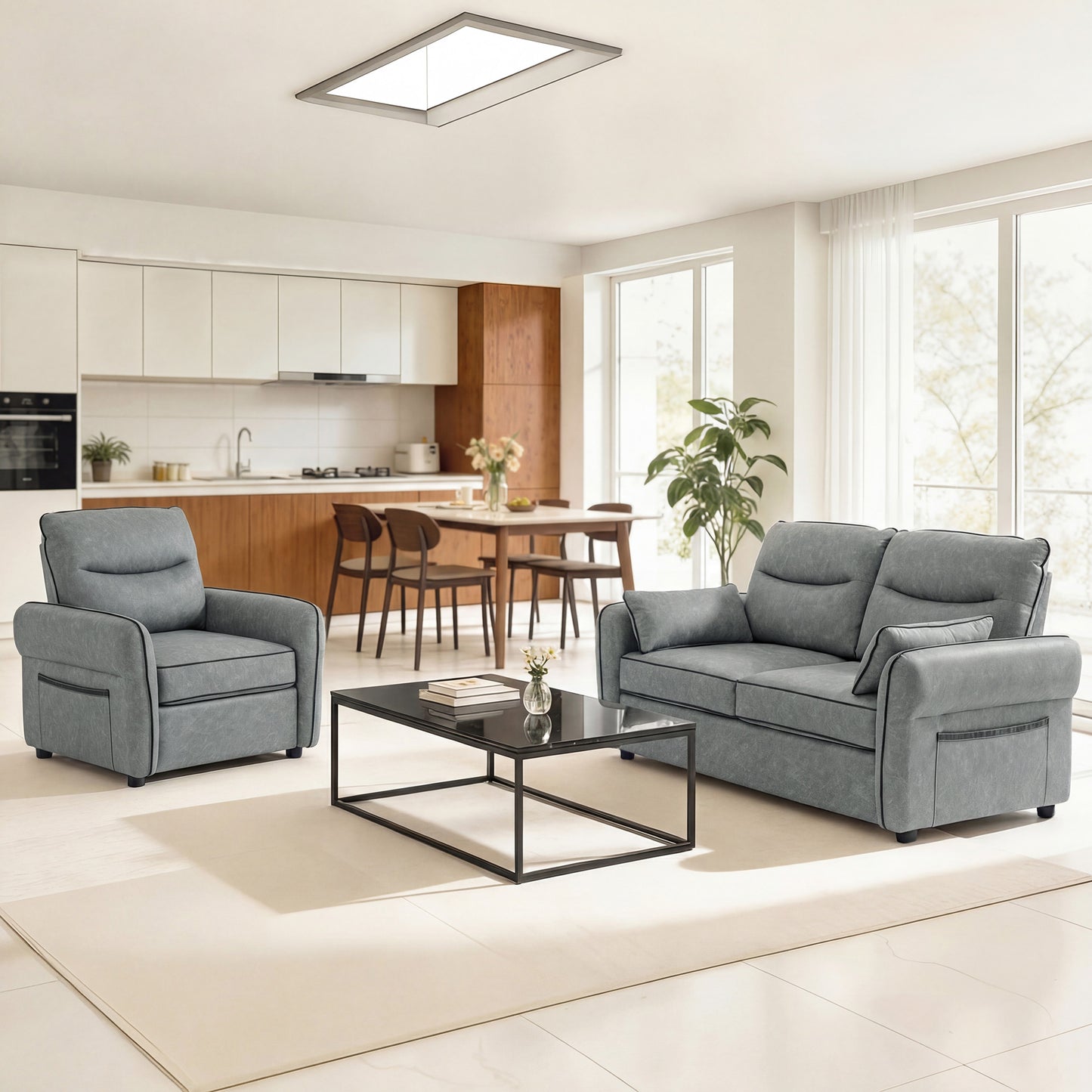 Pamazi Grey Faux Leather 2 Seater Sofa