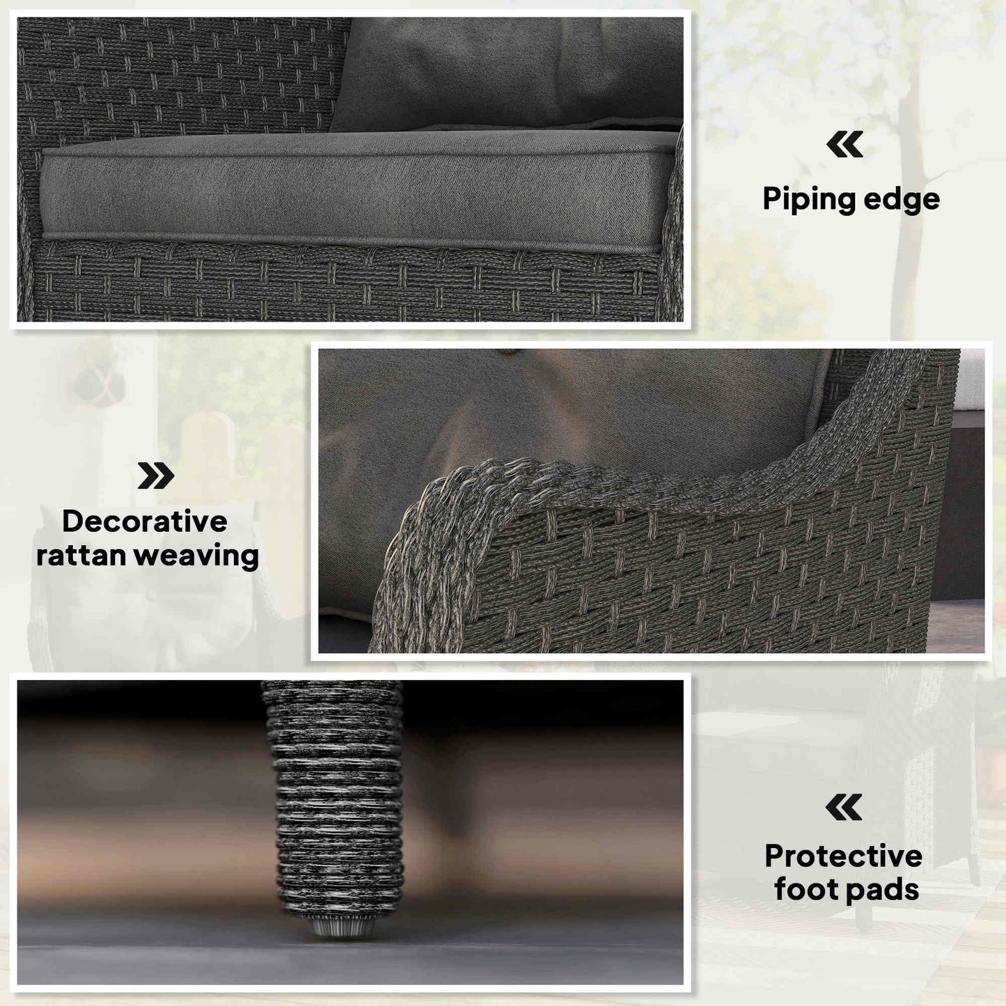 Neluli Rattan Dark Grey Set Of 2 Outdoor Armchairs With Cushions Armrests And High Back
