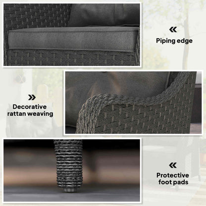 Neluli Rattan Dark Grey Set Of 2 Outdoor Armchairs With Cushions Armrests And High Back