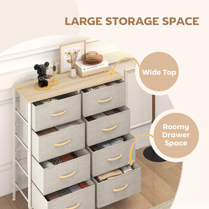 Panora Metal And Fabric Maple Wood Effect 8 Drawer Industrial Storage Dresser