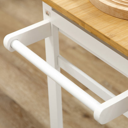 Elvami Vafa Wooden White Kitchen Island Set With 2 Stools Drop Leaf Top Drawers And Towel Rack