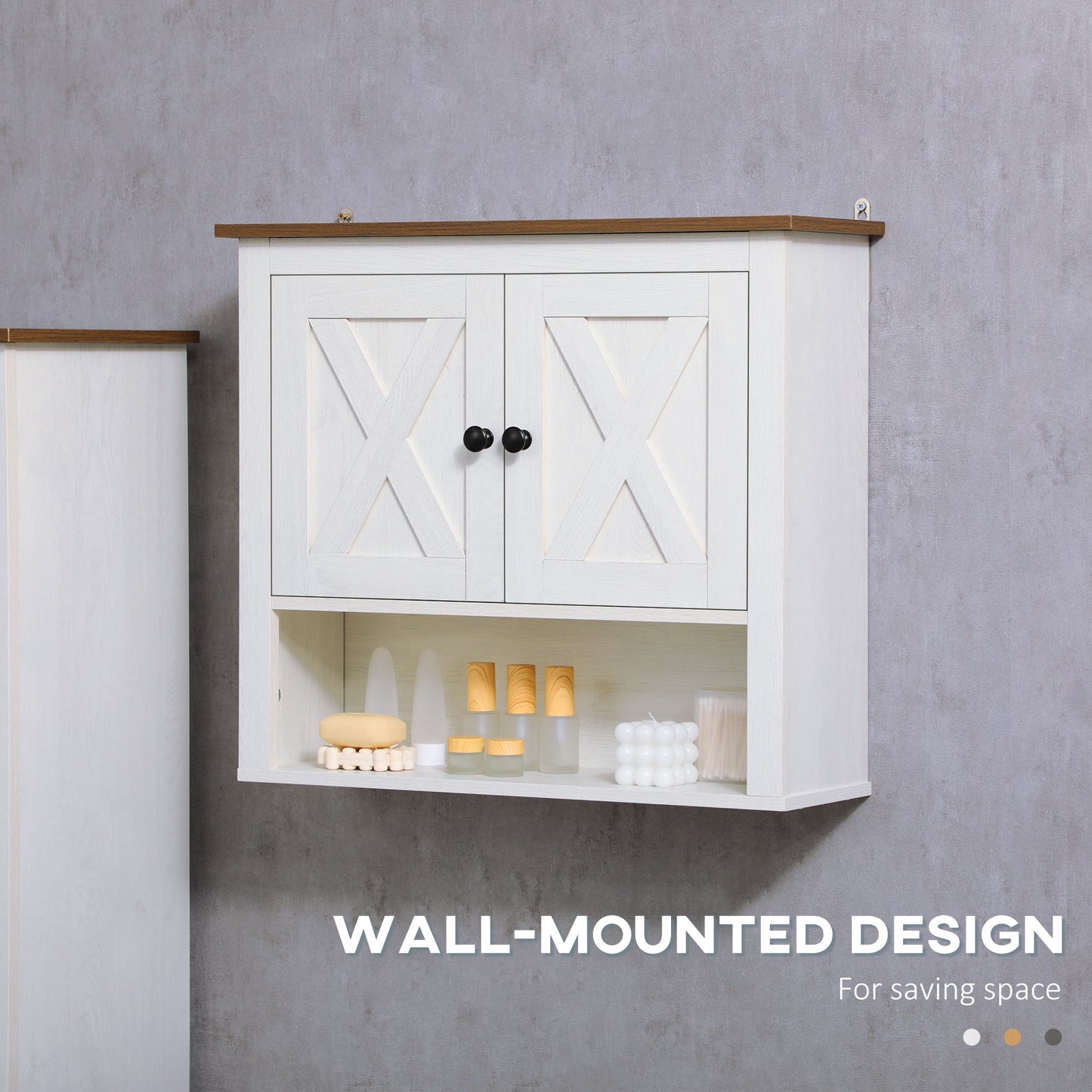 Modile Wall Mounted Farmhouse Style Bathroom Storage Cabinet In White