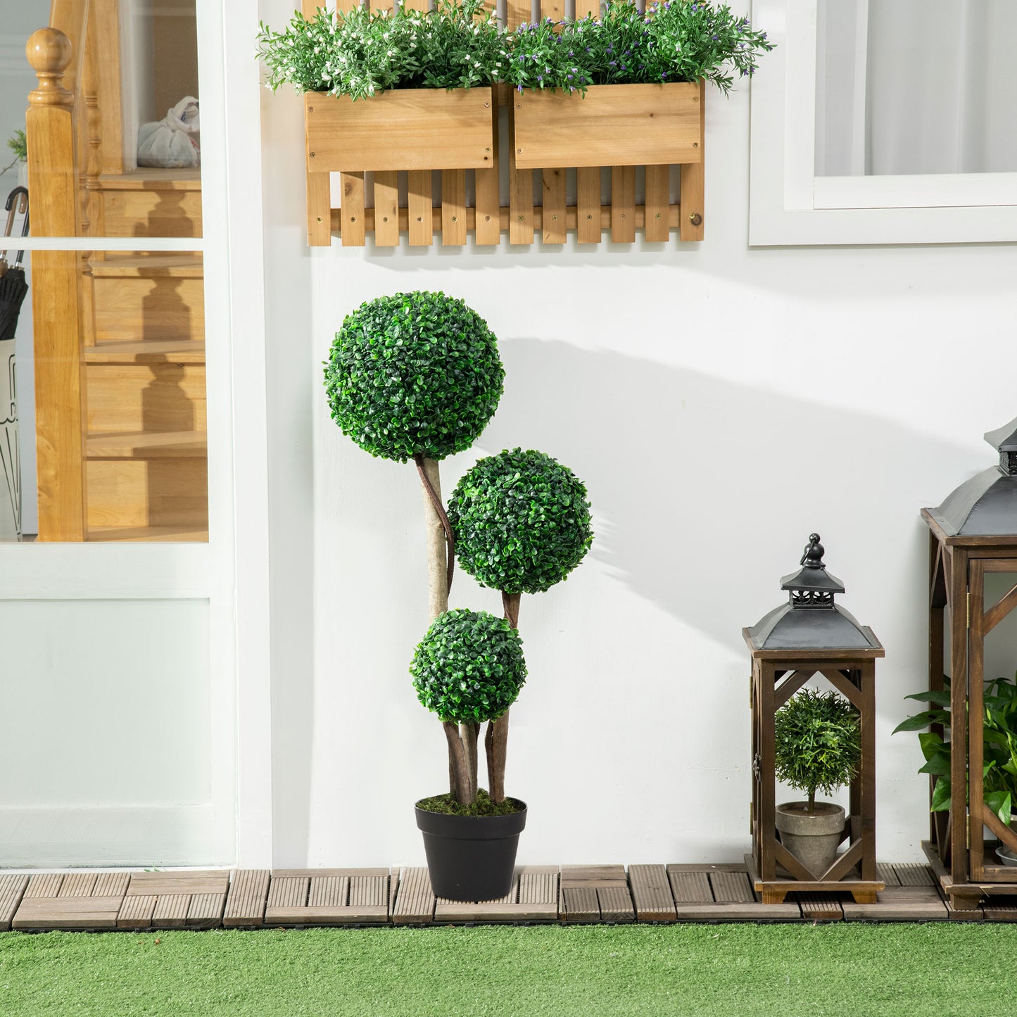 Moneri Dark Green Artificial Boxwood Ball Topiary Tree In Pot For Decorative Use