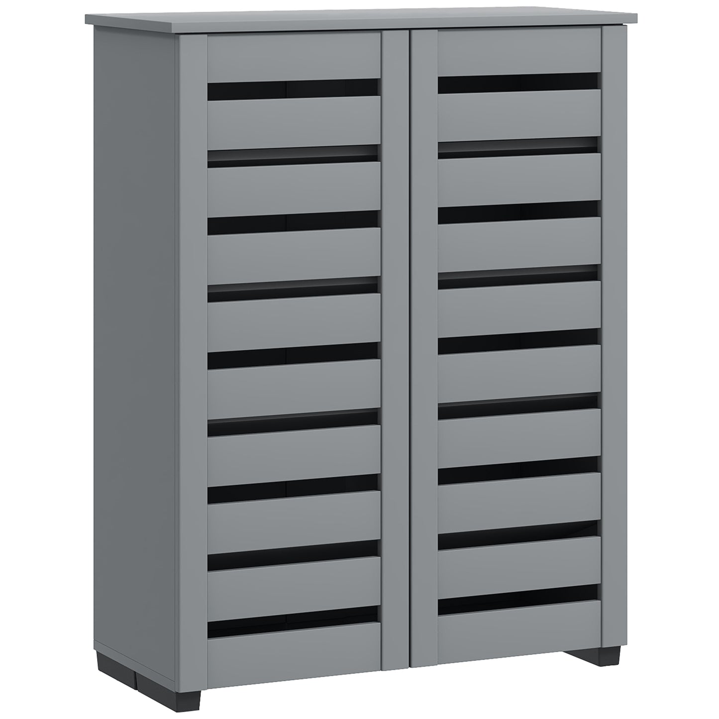 Zifa Wooden Grey Slim Shoe Cabinet With 5 Tier Storage And Slatted Doors