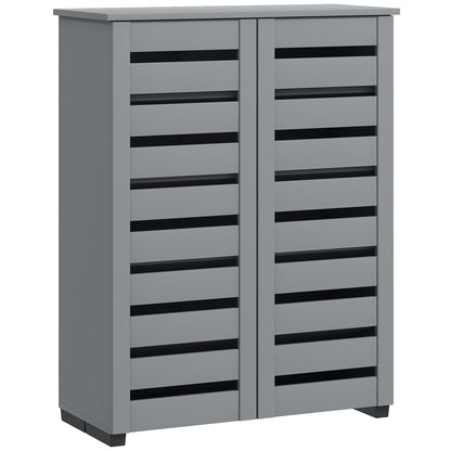Zifa Wooden Grey Slim Shoe Cabinet With 5 Tier Storage And Slatted Doors