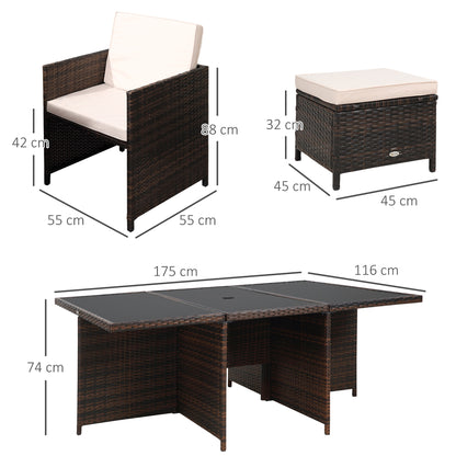 Mafa Rattan Brown 10 Seater Cube Outdoor Dining Set With Cushions And Rectangular Glass Table