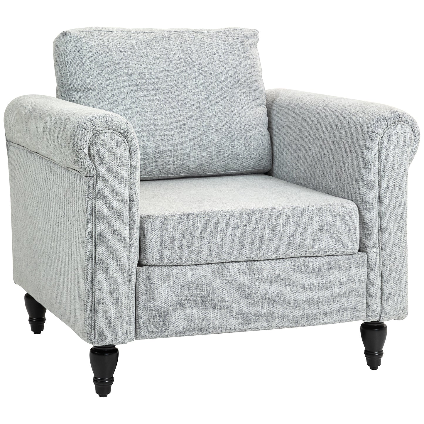 Rine Light Grey Vintage Mid Century Accent Chair With Rolled Arms And Wooden Legs