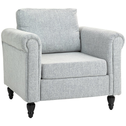 Rine Light Grey Vintage Mid Century Accent Chair With Rolled Arms And Wooden Legs