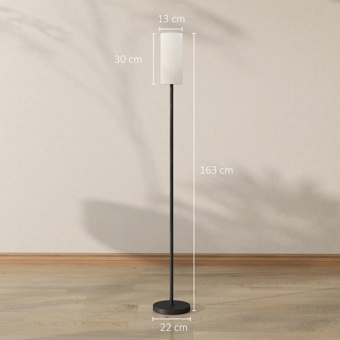 Pavi  Metal And Fabric White Minimalist Floor Lamp With Linen Shade And Foot Switch